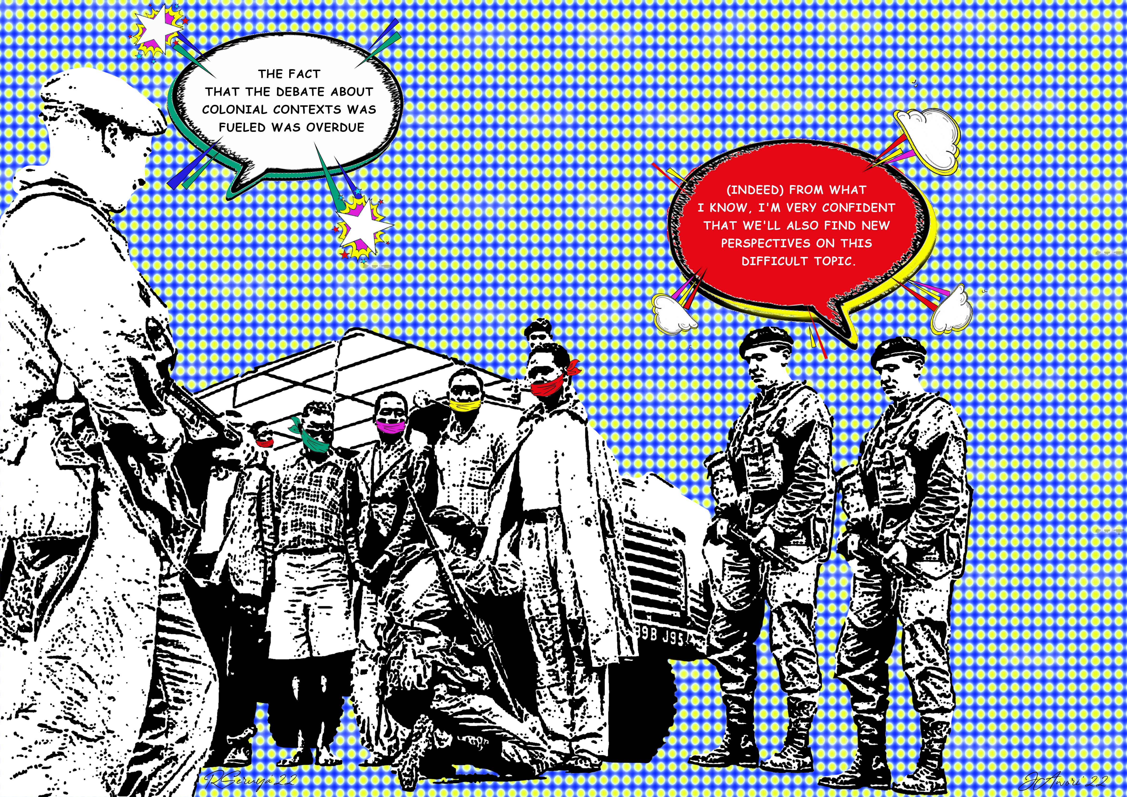 One-way conversation 3 (Image used: British soldiers inspecting the MauMau in Kenya)  (Text used: extract from the article "Berlin's Humboldt Forum launches with unanswered questions"  by Dw.com, quoting German politician Monika Grütters)